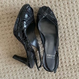 Stuart Weitzman Snakeskin Black Peep-Toe Heels